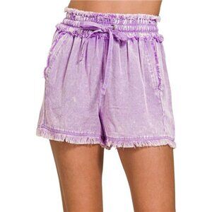 Zenana Mineral Frayed Hem Washed Shorts